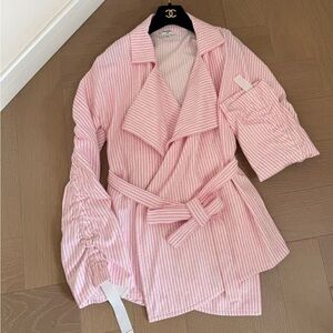 🚩steal authentic Chanel Pink Striped Belted Jacket